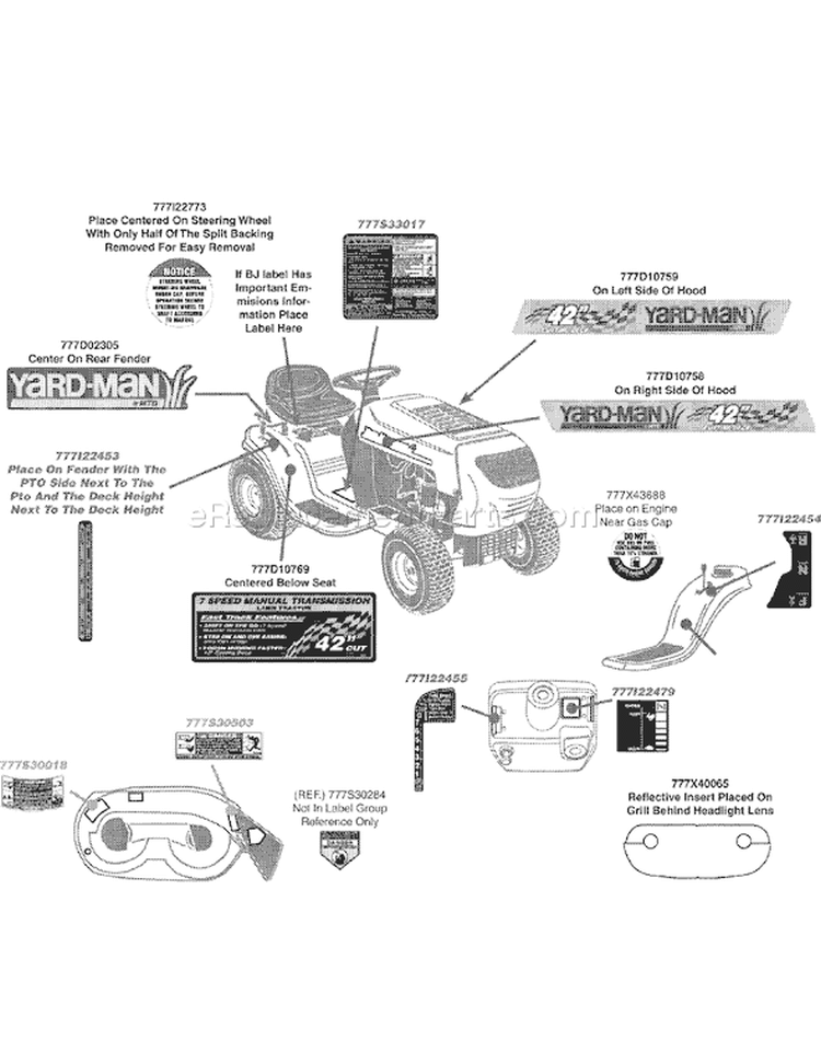 Page E Diagram and Parts List for 13AO771H055 2009 Yard Man Lawn Tractor